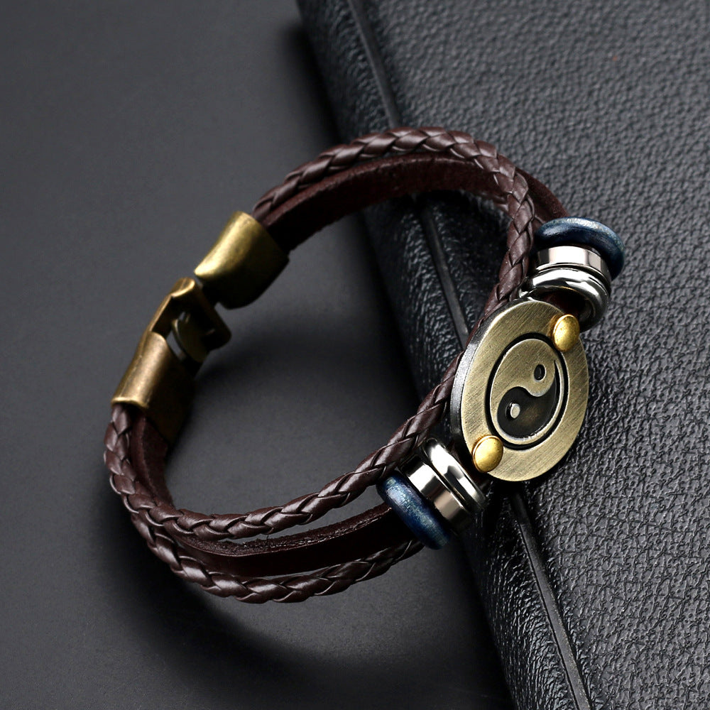 Wholesale Minimalist Alloy Bagua Woven Cowhide Bracelet